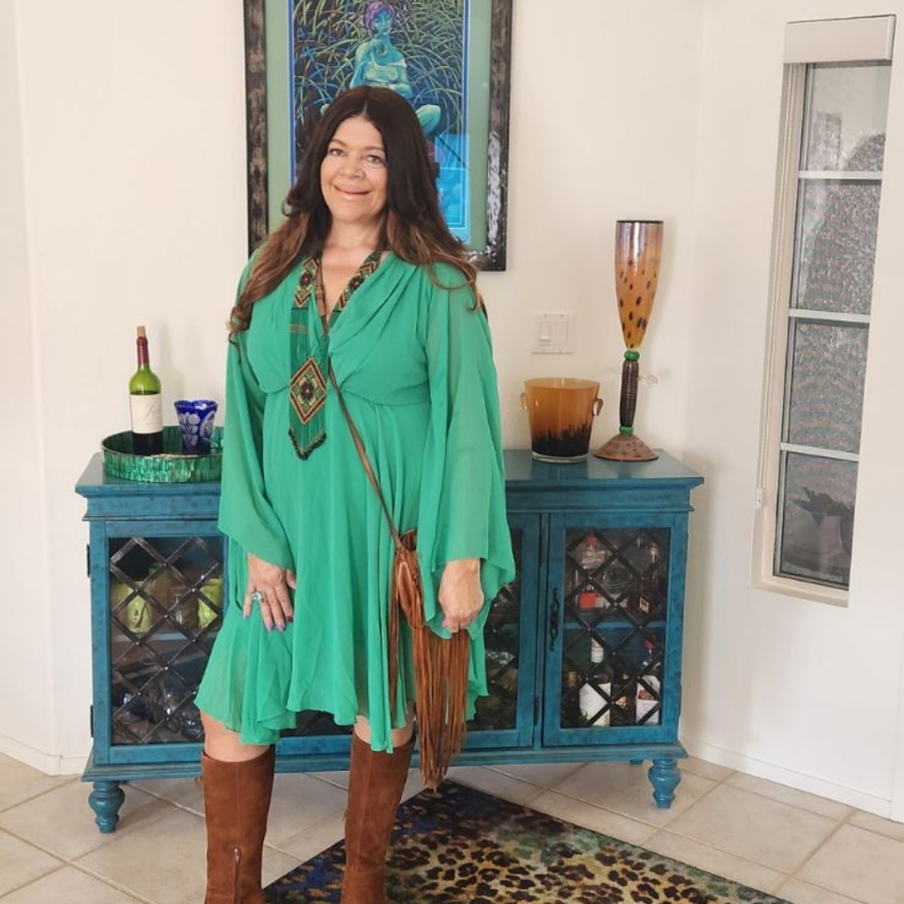 Like new, worn 2X, Megan LA, boho, wide sleeves, hankerchief dress